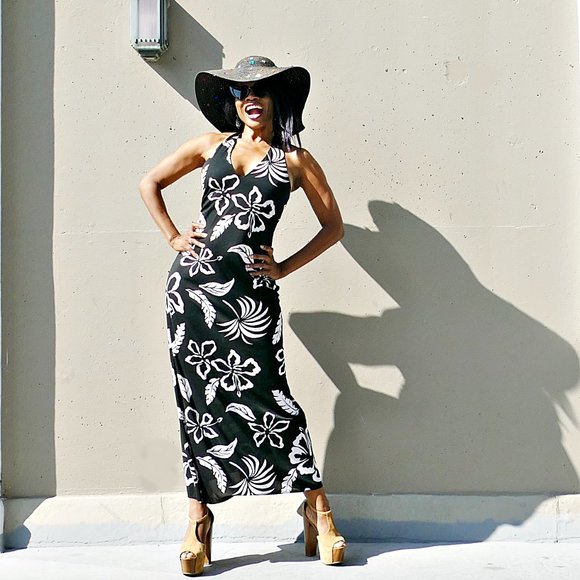 Vintage Lauren Ralph Lauren BnW Tropical Print Maxi Dress - Picture 7 of 8